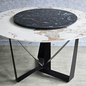 Round <b>White</b> Stone Top <b>Dining</b> <b>Table</b> with 2 Rotating Tiers 140cm Diameter Extendable Iron Legs BA68036 - Product Image 6