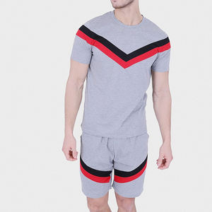 Conjunto Deportivo de Algodón con Rayas en V, Nuevo, Personalizado, para Gimnasio, Traje Deportivo de 2 Piezas con Pantalones Cortos y Camiseta para Hombre - Product Image 1