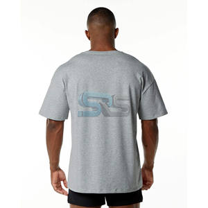 เสื้อยืดผ้าฝ้ายพิมพ์ลายทรงหลวมสำหรับผู้ชายเสื้อแนวสตรีทแวร์เปิดไหล่ตกสไตล์โอเวอร์ไซส์สำหรับออกกำลังกายในยิมแฟชั่นใหม่100% - Product Image 5