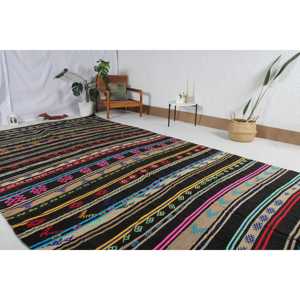 Alfombra Vintage Extra Grande, Alfombra Turca de 6.8x13.7 pies, Alfombra de Lana Kilim Negra - Product Image 3