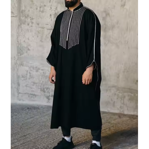 Thobe pour homme en polyester brodé marocain vintage, léger, fait main, respirant, longueur au sol, vêtement musulman traditionnel - Product Image 1