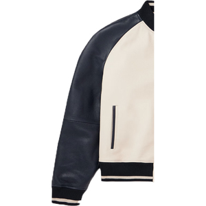 Veste universitaire sur mesure en gros d'usine, conception OEM, respirante, coupe-vent, haute qualité, broderie masculine, patch frontal en cuir véritable - Product Image 6