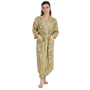 Boho Style Kimono Robe De Bain En Pure Coton Fleuri Cardigan La Mode Printemps/Et Bagru Indigo Print Idal Pour La Maison - Product Image 3