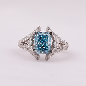 Custom <b>Split</b> Shank Blue Radiant Cut Lab Grown Diamond Engagement <b>Rings</b> in 18KT Solid White Gold Trendy Stylish <b>Ring</b> - Product Image 1