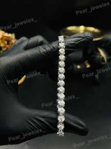 Round Brilliant Cut Moissanite Diamond Iced Out 925 <b>Silver</b> Luxury Bling Tennis Bracelet <b>For</b> Women And <b>Men</b> Wear - Product Image 1