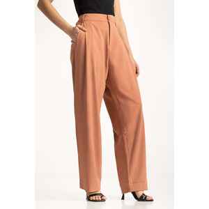 Pantalon large taille haute en crêpe infroissable respirant avec boutons décoratifs et taille élastique, idéal pour le bureau - Product Image 2