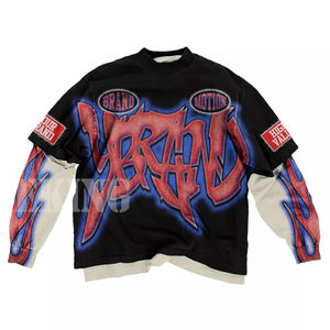Personalizado de alta calidad logotipo personalizado ropa de calle fabricante al por mayor precio de manga larga de doble capa de gran tamaño camiseta de los hombres - Product Image 3