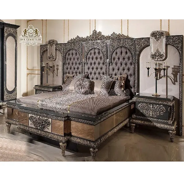 Turkish Design Black Touch Double Bed Modern Master Room Bedroom Furniture Set Vintage King Size Bedroom Furniture