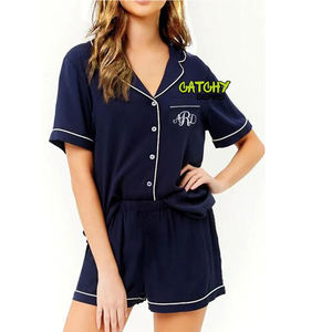Style décontracté à manches courtes femmes pyjama ensemble femmes vêtements de détente pas cher deux pièces respirant Satin soie mariée femmes pyjama short ensemble - Product Image 4