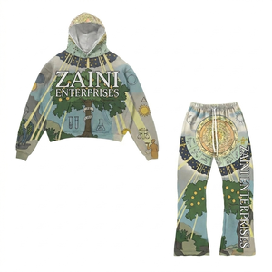 ZAINI Men's Winter Streetwear Breathable <b>Knitted</b> 360 GSM Heavy Cotton Fleece Solid Front Logo Black Tracksuit Premium <b>Set</b> - Product Image 1