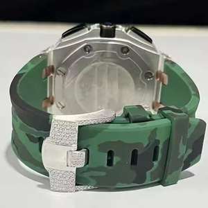 Reloj Deportivo de Lujo con Cronógrafo Mecánico de Alta Calidad, Acero Inoxidable, con Incrustaciones de Diamantes Moissanite, Estilo Hip Hop, Correa de Goma de 22 mm - Product Image 2