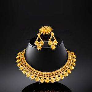 Factory Sale <b>Necklace</b> <b>Earrings</b> Ring <b>Set</b> with 22K <b>Gold</b> Plated Traditional Designed Bridal Jewelry <b>Set</b> for Sale - Product Image 1