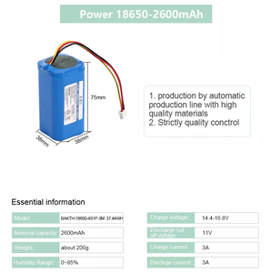 18650 4 s1p 14.8v 2600mAh 100% batteria agli ioni di litio personalizzata di alta qualità 18650 per aspirapolvere robot - Product Image 3