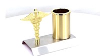Elegante Soporte Redondo para Bolígrafos de Metal Dorado con Impresión UV, Tamaño Personalizado, Organizador de Escritorio con Logotipo de Doctor, Regal Incorporation, Cantidad al por Mayor