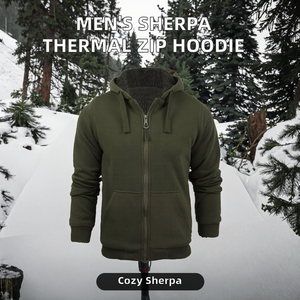 Sudadera con Capucha Térmica Gruesa para Hombre, Forrada de Sherpa, Ecológica y Transpirable, con Cierre y Bolsillo Tipo Canguro, Venta al Por Mayor - Product Image 6