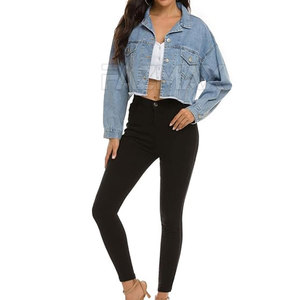 Latest Design 100% Cotton Made Women Crop Jeans <b>Jacket</b> Waterproof Wholesale Crop Jeans <b>Jacket</b> For Women - Product Image 1