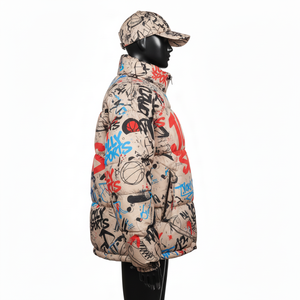 Chaqueta Acolchada de Invierno para Mujer, Cuello Alto, Tejido de Poliéster, Diseño de Paneles con Estampado de Grafiti, Chaqueta Acolchada con Logotipo Personalizado para Mujer - Product Image 3