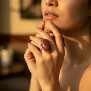 Bague en jaspe rouge pour femme, plaquée or rose 18 carats - Product Image 2