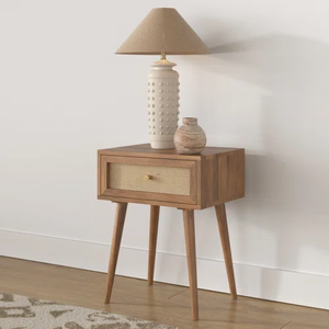 Mesita de noche de madera maciza moderna personalizada con acabado de ratán pulido 3 muebles para el hogar para dormitorio y mesita de noche - Product Image 2