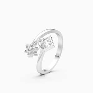 Anillo con Diamantes Cultivados en Laboratorio con Engaste Floral y Banda de Clústeres, con Diamantes Redondos de 0.2 Ct |   En oro amarillo, blanco y rosa de 9 quilates - Product Image 3