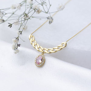 Collar con Colgante Turco de Cuarzo Rosa y Circonita Cúbica, Forma Ovalada, Venta al por Mayor, Joyería de Plata 925 - Product Image 4