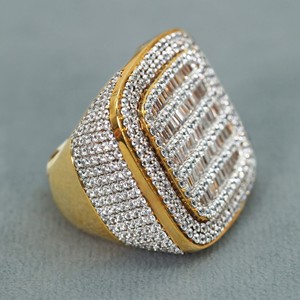 Yellow Gold Lab Grown Moissanite Round and Baguette Cut Engagement <b>Ring</b> with Prong Setting Gold Plated Cute Style - Product Image 6