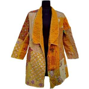 Chaqueta Larga India Khambadiya Kantha Hecho a Mano Único Patrón Sólido Estilo Seda Diseño para Otoño Invierno Temporada - Product Image 1