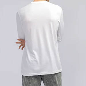 Camisetas de tela de algodón básicas de color sólido con cuello redondo ajustadas de manga larga personalizadas con logotipo - Product Image 5