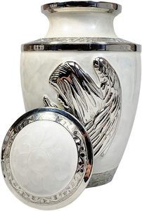 Urne funéraire en laiton blanc de grande taille pour cendres humaines, avec gravure personnalisée, capacité de 200 pouces cubes, motif ange priant - Product Image 5