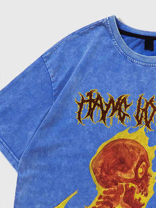 2025 Men's Casual Short Sleeve T-Shirts Custom DTF Printing Acid Washed Distressed Flame Skull O-Neck Fleece <b>Fabric</b> 100% Cotton - Product Image 3