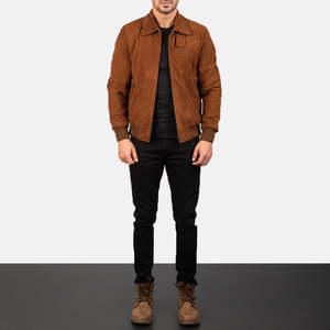Tomchi XS Size Casual Tan <b>Suede</b> <b>Jacket</b> Zippered Closure Autumn Spring Aviator/Biker/Vintage Luxury Sheep Skin Hooded Pattern - Product Image 3