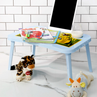 Bureau d'étude pliable moderne en plastique bleu durable pour enfants, avec motif de dessin animé, pieds réglables, table portable pour la maison, le bureau, la cuisine, la chambre