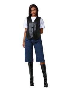 Chaleco de Cuero PU Negro Holgado Informal Vintage para Mujer, Estilo Minimalista Otoño Invierno para Uso Diario, Chaqueta sin Mangas con Cuello en V - Product Image 5