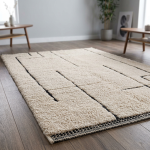 Tapis Beni Ourian fait main de haute qualité avec laine biologique, style bohème, à poils longs, pour usage domestique - Product Image 2