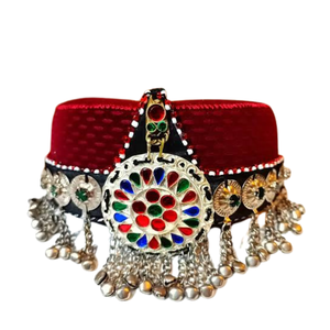 Gorras de Estilo Étnico Afgano para Mujer con Decoración de Joyería Afgana Hecha a Mano, Gorras Bordadas a Mano para Mujer, Ropa Casual para Fiestas para Adultos - Product Image 1