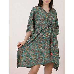 Women's Luxury Boho Chic Summer Kaftan Silk Blend Short Dress Loose Fit Boheme Beach Coverup <b>Mini</b> Dress for Lounge Wear Swim - Product Image 5