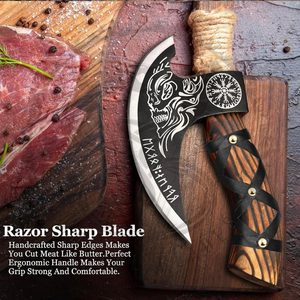 Tay Giả Mạo Viking Rìu Với Tùy Chỉnh Khắc Tay Cầm Bằng Gỗ Và Da Vỏ Bọc USA Xu Hướng Bắc Ý Lấy Cảm hứng Trang Trí Bánh Pizza Công Cụ - Product Image 3