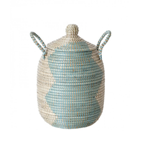 Meilleures ventes de paniers en jacinthe d'eau de haute qualité poignées intégrées tissées à la main décoratif jonc de mer stockage Shopping couvercle en métal - Product Image 2