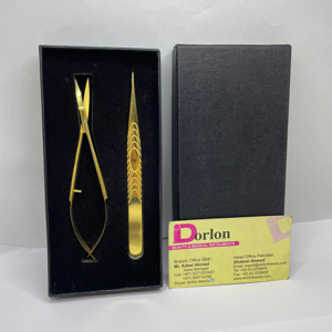 Pince à épiler pour extension de cils plaquée or Logo privé Pince à cils pointue en acier durable avec ciseaux à ressort dans l'emballage de la boîte - Product Image 1