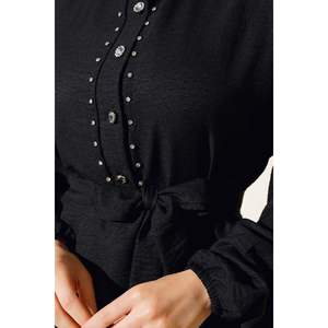 Ensemble 2 pièces en lin lapidé à moitié boutonné noir - Product Image 2