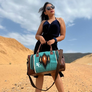 Nuevo bolso de lona de cuero azteca de estilo occidental de Navajo Vintage hecho a mano, bolso de noche de cuero de lana tejido a mano indio personalizado - Product Image 1