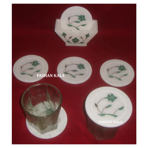 Ensemble de sous-verres incrustés de marbre blanc naturel de produit fait à la main de matériel de qualité supérieure indien pour la décoration de la maison et le but doué - Product Image 1