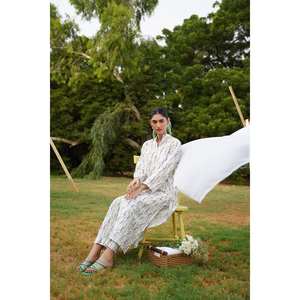 Ensemble coordonné imprimé en coton et viscose blanc pour femmes, tenue deux pièces avec manches courtes, hauts trois-quarts, tailles XS et XXS - Product Image 6