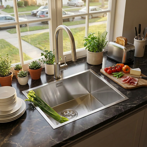 Évier de cuisine encastrable à cuve unique en acier inoxydable 304, finition satinée, design moderne, pour montage sur plan, directement de l'usine OEM - Product Image 1