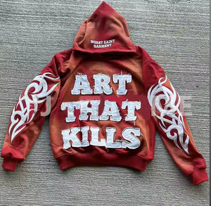 Personalizado desgastado bordado peso pesado ácido lavado 350 450 500 Gsm Zip up chándales jogging traje Casual Boxy sudaderas con capucha para hombres - Product Image 4