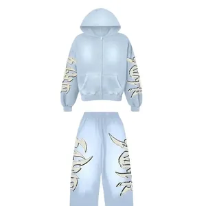 Fabricante personalizado de dos piezas Jogger pantalones de chándal Flare apilado Vintage totalmente DTF impreso hombres sudaderas con capucha personalizadas - Product Image 6