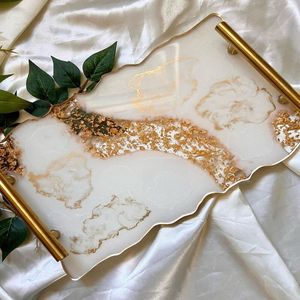 Plateau en résine moderne fait à la main pour le salon, plateau de table, rangement durable et réutilisable pour le café, les boissons, les collations, les bijoux - Product Image 1