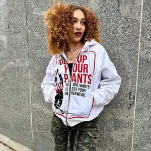 Sweat à capuche personnalisé 100% coton avec logo imprimé d'un poids lourd sur la taille du pull avec bords détruits en strass pour hommes Sweat à capuche décontracté avec fermeture éclair - Product Image 3