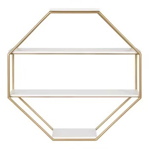 Étagère murale de haute qualité de forme ronde avec cadre en métal durable Étagère murale élégante pour la décoration intérieure du salon à la maison - Product Image 6