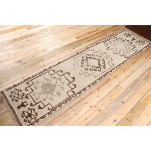 Vintage Turkish Rug 2.5x11.7 ft (76x356 cm), Herki <b>Brown</b> <b>Wool</b> Rug - Product Image 2